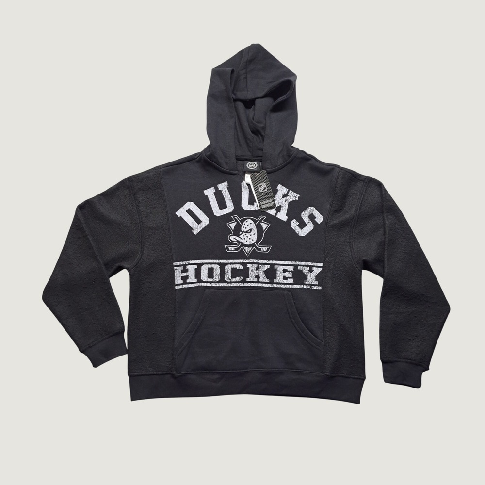 NHL Anaheim Ducks Hoodie Kids L 10/12 Black Excellent Distressed Graphic Sporty